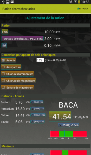 Calcul de la BACA de la ration des vaches taries