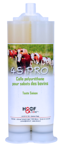 La colle 4S Pro est une colle bi-composant polyuréthane de très haute qualité pour onglons des bovins, permettant de coller les talonnettes bois ou caoutchouc.