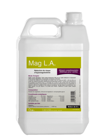 Mag L.A. aliment complémentaire vaches riche en magnésium, utilisé pour réduire le risque d’hypomagnésiémie