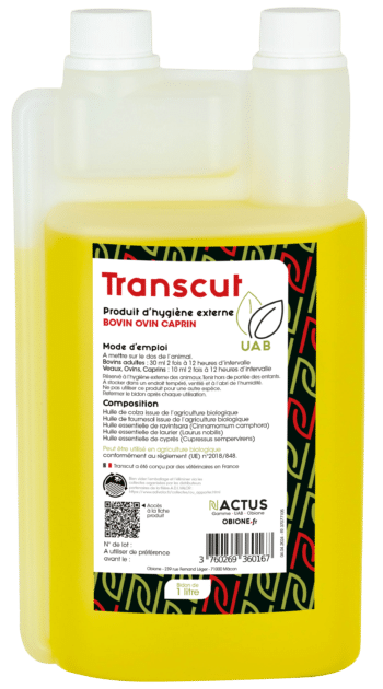Transcut mélange d’huiles essentielles à verser sur le dos des veaux